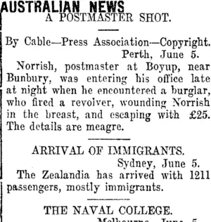 AUSTRALIAN NEWS (Taranaki Daily News 6-6-1912)