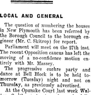 LOCAL AND GENERAL. (Taranaki Daily News 10-6-1912)