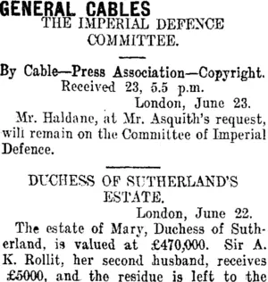 GENERAL CABLES (Taranaki Daily News 24-6-1912)