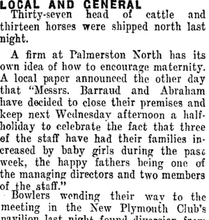 LOCAL AND GENERAL. (Taranaki Daily News 17-7-1912)