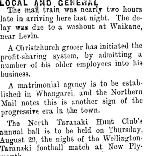 LOCAL AND GENERAL. (Taranaki Daily News 27-7-1912)