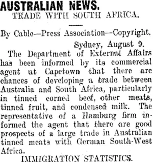 AUSTRALIAN NEWS. (Taranaki Daily News 10-8-1912)