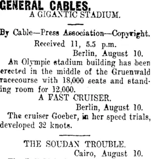 GENERAL CABLES. (Taranaki Daily News 12-8-1912)
