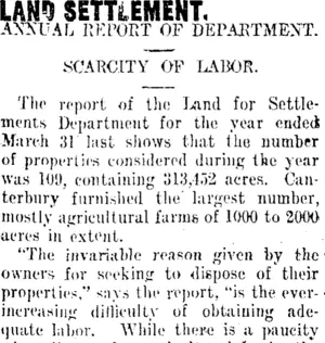 LAND SETTLEMENT. (Taranaki Daily News 30-8-1912)