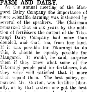 FARM AND DAIRY. (Taranaki Daily News 8-10-1912)