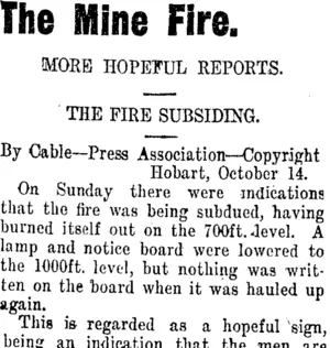 The Mine Fire. (Taranaki Daily News 15-10-1912)