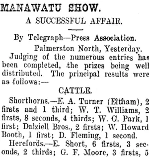 MANAWATU SHOW. (Taranaki Daily News 2-11-1912)