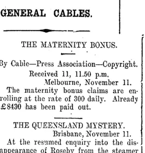 GENERAL CABLES. (Taranaki Daily News 12-11-1912)