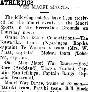 ATHLETICS. (Taranaki Daily News 16-12-1912)