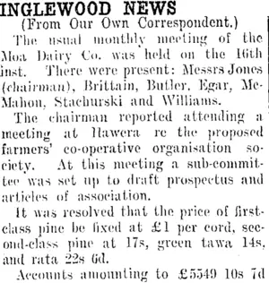 INGLEWOOD NEWS. (Taranaki Daily News 18-12-1912)