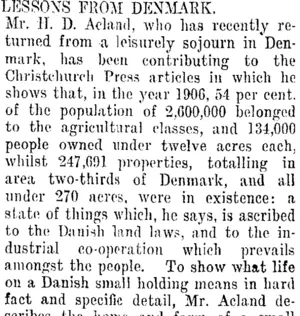 LESSONS FROM DENMARK. (Taranaki Daily News 12-12-1912)