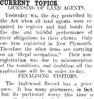 CURRENT TOPICS. (Taranaki Daily News 8-1-1913)