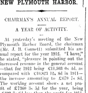 NEW PLYMOUTH HARBOR. (Taranaki Daily News 18-1-1913)