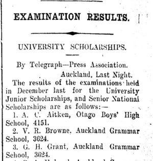 EXAMINATION RESULTS. (Taranaki Daily News 18-1-1913)