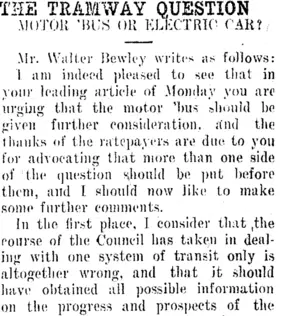 THE TRAMWAY QUESTION. (Taranaki Daily News 30-1-1913)