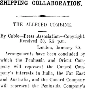 SHIPPING COLLABORATION. (Taranaki Daily News 31-1-1913)
