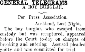 GENERAL TELEGRAMS. (Taranaki Daily News 31-1-1913)