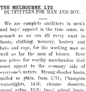 THE MELBOURNE, LTD. (Taranaki Daily News 31-1-1913)