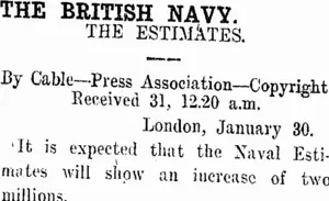 THE BRITISH NAVY. (Taranaki Daily News 31-1-1913)