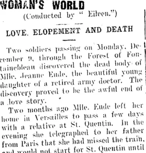 WOMAN'S WORLD (Taranaki Daily News 31-1-1913)