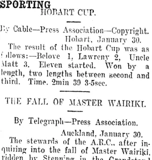 SPORTING. (Taranaki Daily News 31-1-1913)