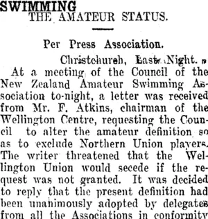 SWIMMING. (Taranaki Daily News 31-1-1913)