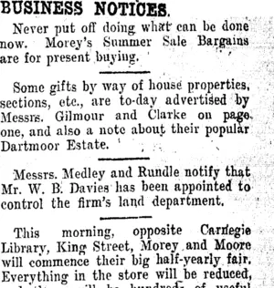BUSINESS NOTICES. (Taranaki Daily News 31-1-1913)