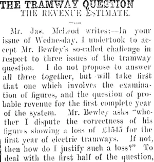 THE TRAMWAY QUESTION. (Taranaki Daily News 8-2-1913)