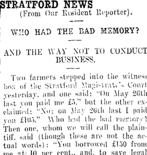 STRATFORD NEWS. (Taranaki Daily News 1-2-1913)
