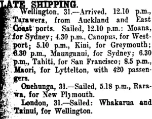 LATE SHIPPING. (Taranaki Daily News 1-2-1913)