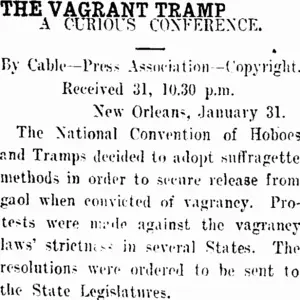 THE VAGRANT TRAMP. (Taranaki Daily News 1-2-1913)