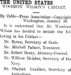 THE UNITED STATES. (Taranaki Daily News 1-2-1913)
