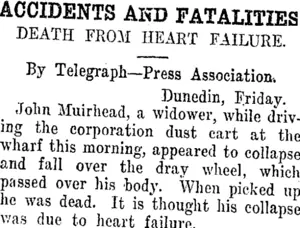 ACCIDENTS AND FATALITIES (Taranaki Daily News 1-2-1913)