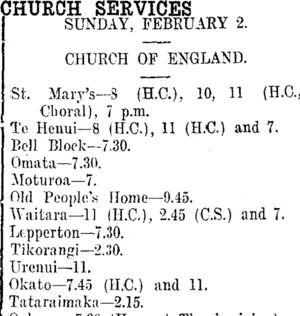 CHURCH SERVICES. (Taranaki Daily News 1-2-1913)