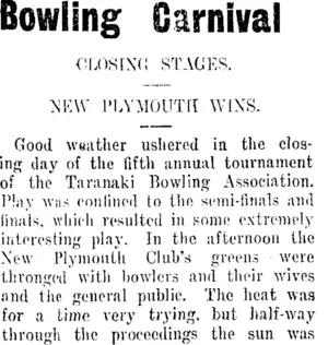 Bowling Carnival (Taranaki Daily News 1-2-1913)