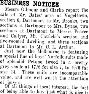 BUSINESS NOTICES. (Taranaki Daily News 1-2-1913)