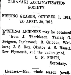 Page 8 Advertisements Column 5 (Taranaki Daily News 1-2-1913)