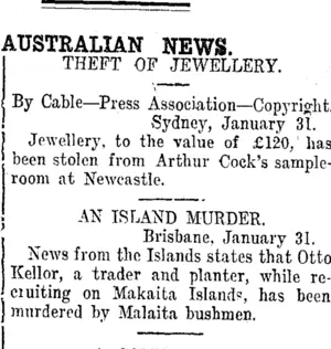 AUSTRALIAN NEWS. (Taranaki Daily News 1-2-1913)