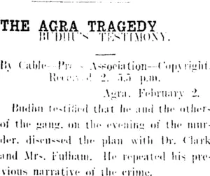 THE AGRA TRAGEDY. (Taranaki Daily News 3-2-1913)