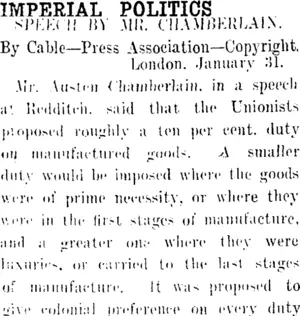IMPERIAL POLITICS. (Taranaki Daily News 3-2-1913)