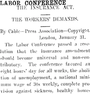 LABOR CONFERENCE. (Taranaki Daily News 3-2-1913)