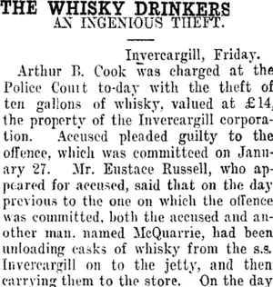 THE WHISKY DRINKERS. (Taranaki Daily News 3-2-1913)
