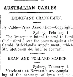 AUSTRALIAN CABLES. (Taranaki Daily News 3-2-1913)
