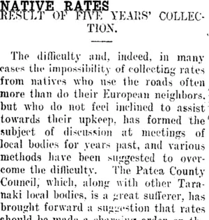 NATIVE RATES. (Taranaki Daily News 6-3-1913)