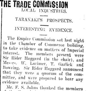 THE TRADE COMMISSION (Taranaki Daily News 13-3-1913)