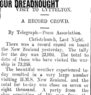 OUR DREADNOUGHT (Taranaki Daily News 19-5-1913)