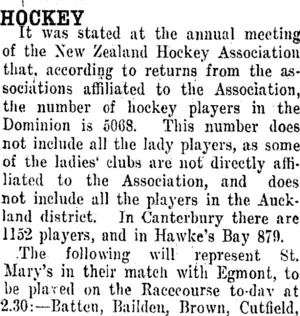 HOCKEY. (Taranaki Daily News 10-5-1913)