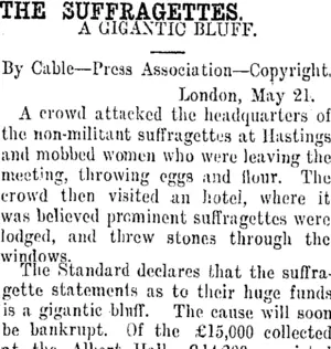 THE SUFFRAGETTES. (Taranaki Daily News 23-5-1913)