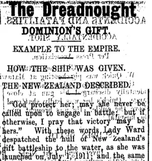 The Dreadnought (Taranaki Daily News 16-6-1913)