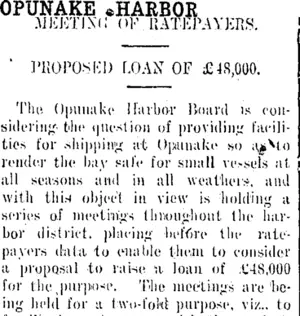 OPUNAKE HARBOR. (Taranaki Daily News 14-1-1914)